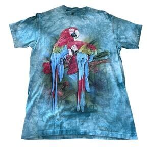 The Mountain Pair of Parrots on Branch Tie Dye Tee Shirt Size M Blue Parrothead